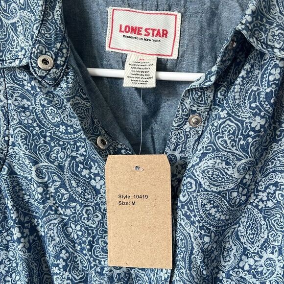 Lone Star Tie Front Sleeveless Button-Up Tank Handkerchief Print Blue Medium NWT - Picture 2 of 3